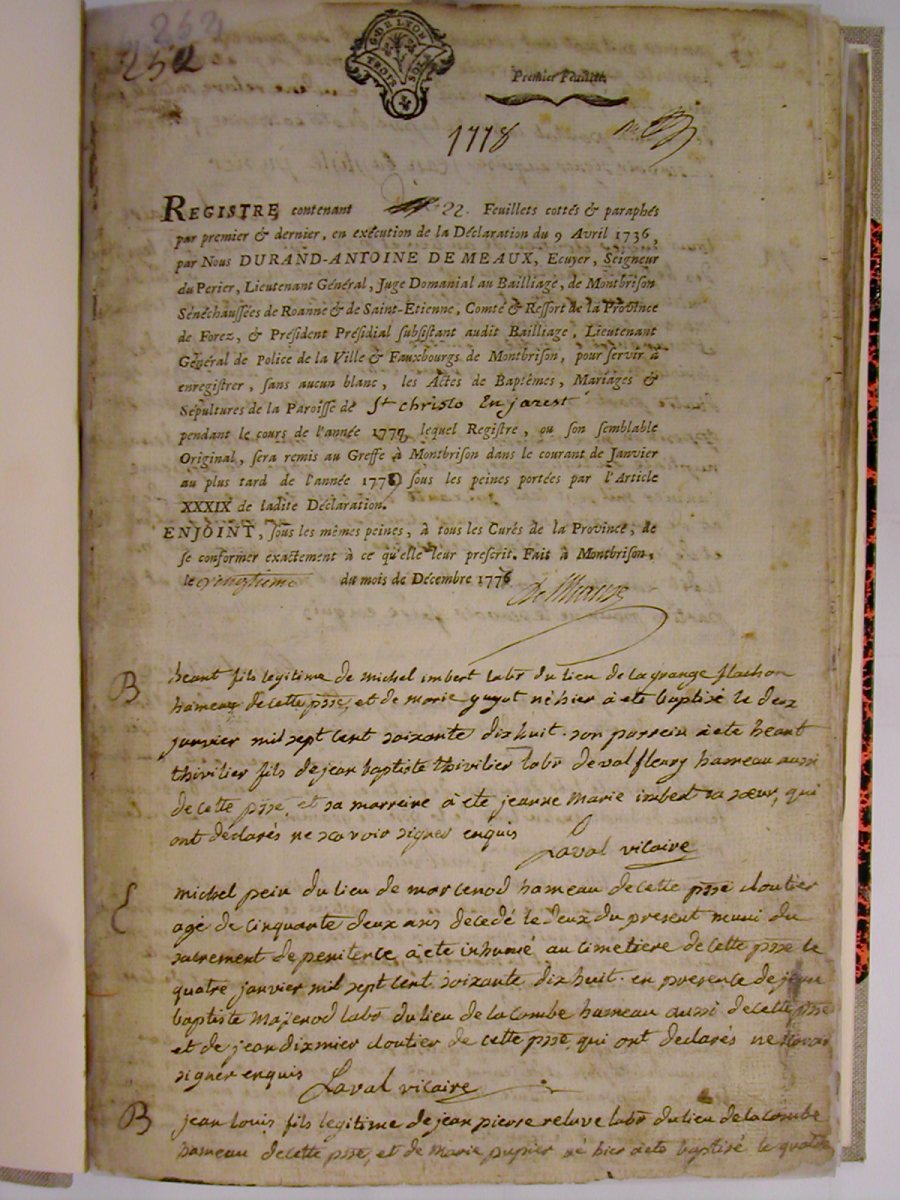 Page du registre